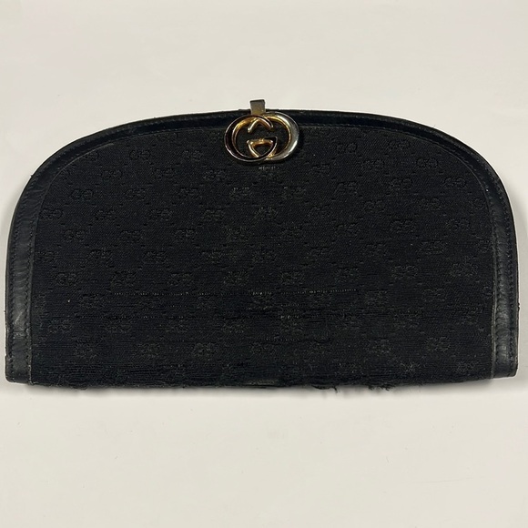 Gucci Vintage Black Double GG Canvas and Leather Bifold Clutch Bag - Picture 1 of 16